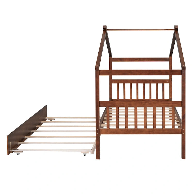 Twin Size Wooden House Bed, Day Bed with Twin Size Trundle