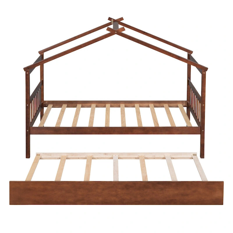 Twin Size Wooden House Bed, Day Bed with Twin Size Trundle