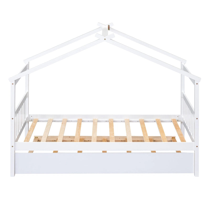 Twin Size Wooden House Bed, Day Bed with Twin Size Trundle