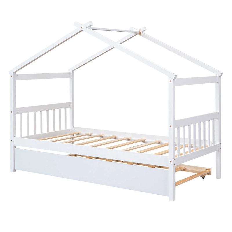 Twin Size Wooden House Bed, Day Bed with Twin Size Trundle